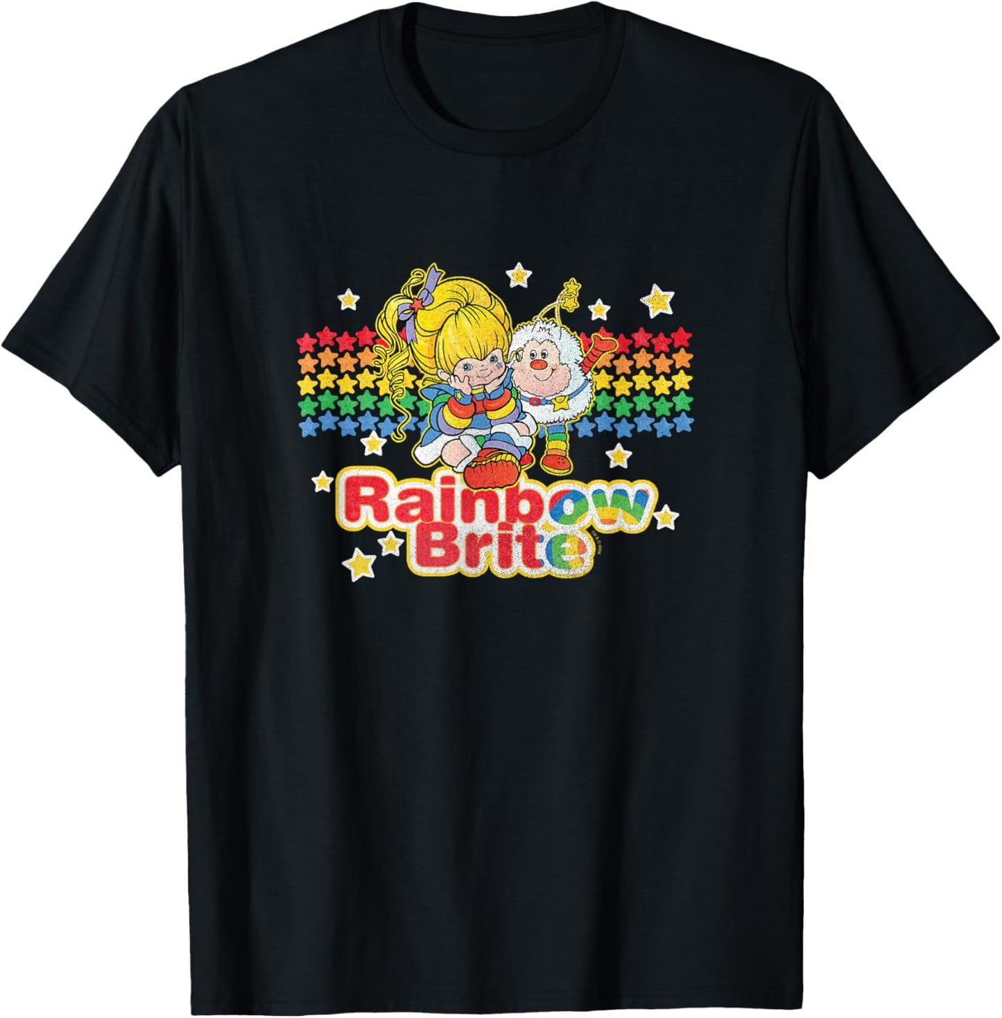 Rainbow Brite & Sprite Vintage Star Stripes Distressed Logo T-Shirt - T-Shirt | Black