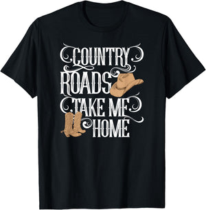 Country Roads Take Me Home Cute Music Lyrics T-Shirt - T-Shirt | Black