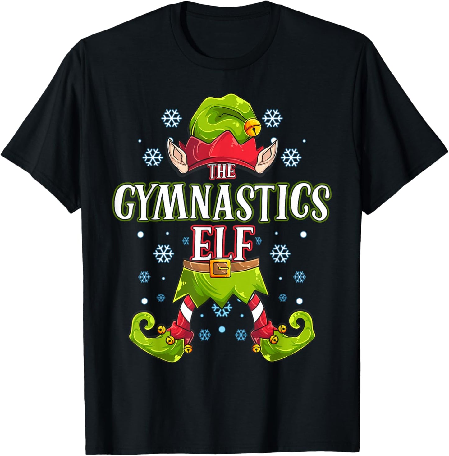 Gymnastics Elf Matching Family Group Christmas Party T-Shirt - T-Shirt | Black