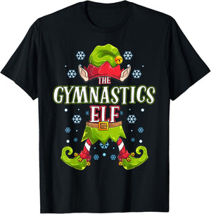 Gymnastics Elf Matching Family Group Christmas Party T-Shirt - T-Shirt | Black