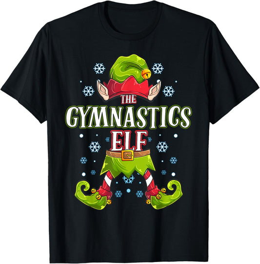 Gymnastics Elf Matching Family Group Christmas Party T-Shirt - T-Shirt | Black