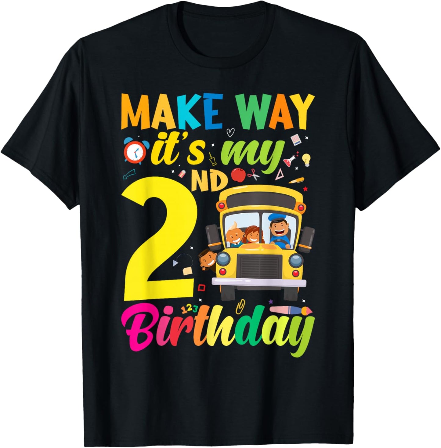 Make way it's my 2nd birthday School Bus Theme kids Party T-Shirt - T-Shirt | Black