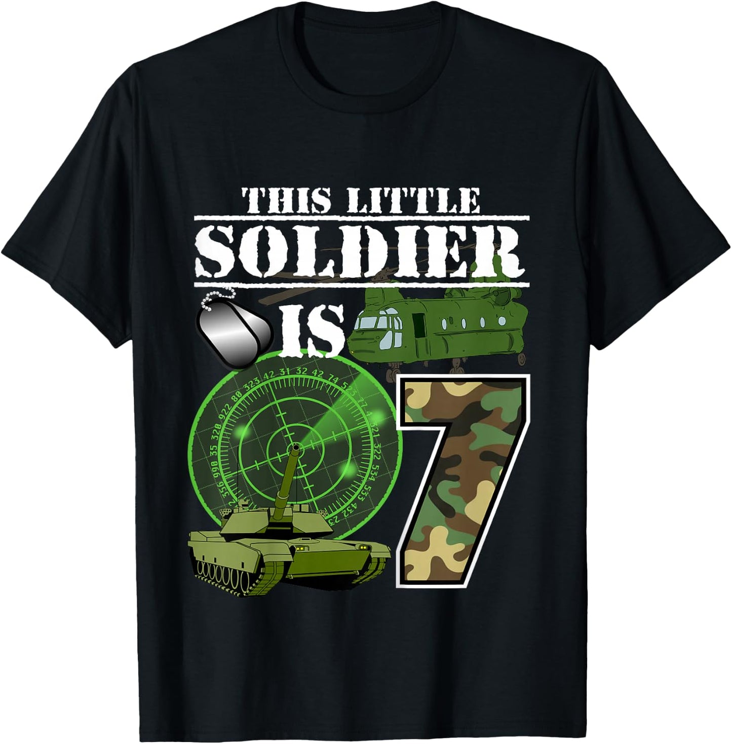 7 Year Old Soldier Birthday T Shirt Military Camo 7th Gift T-Shirt - T-Shirt | Black
