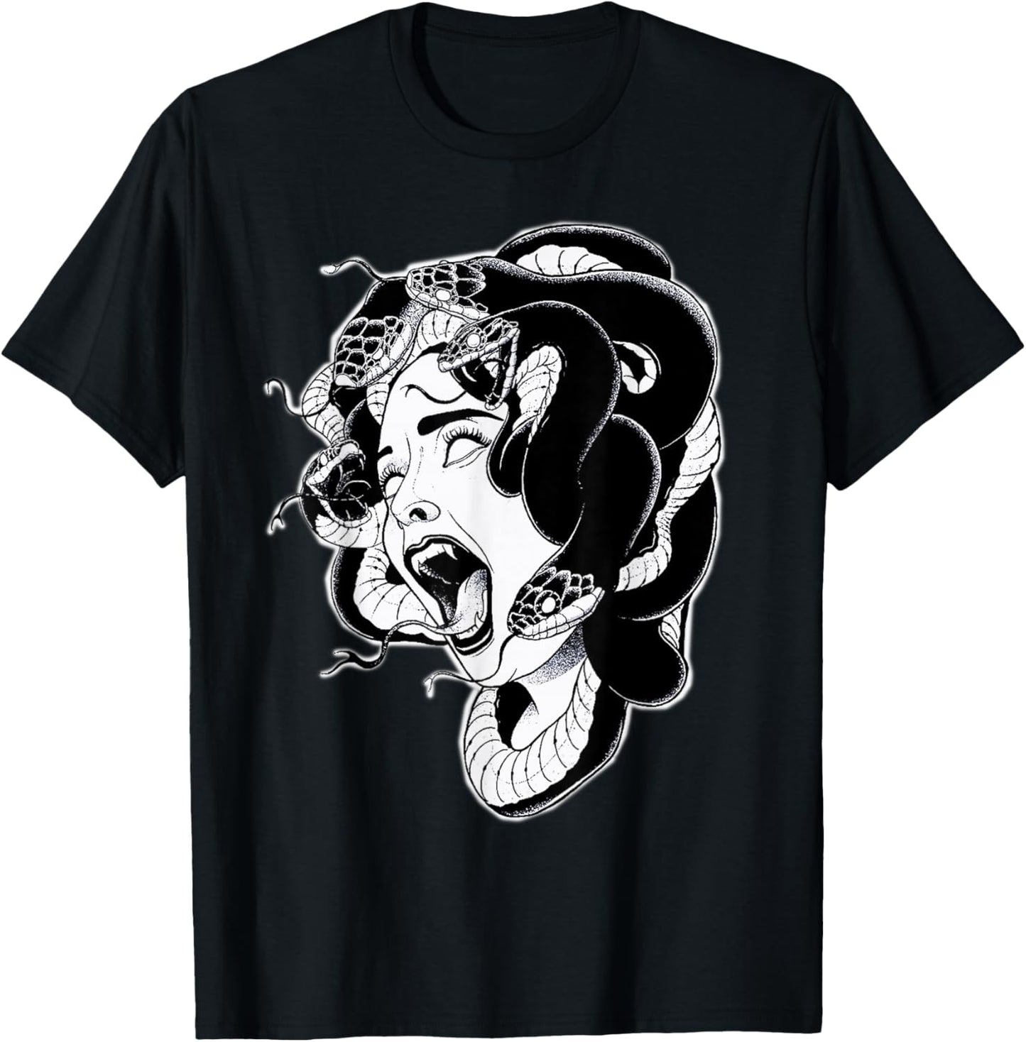 Medusa Blackwork Tattoo Flash T-Shirt - T-Shirt | Black