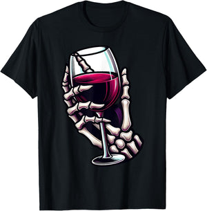 Funny Halloween Skeleton Hand Holding Wine Glass Costume T-Shirt - T-Shirt | Black
