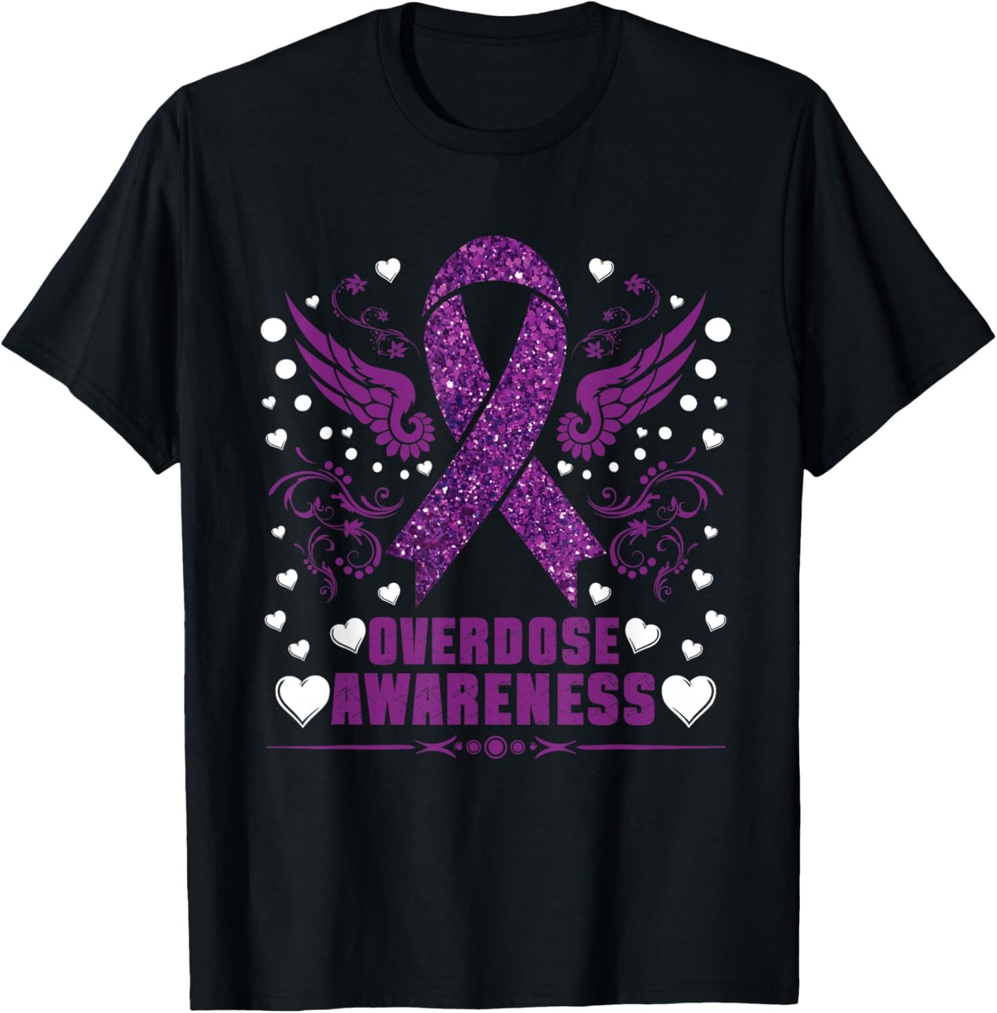 Overdose Awareness Purple Ribbon Drug Addiction T-Shirt - T-Shirt | Black
