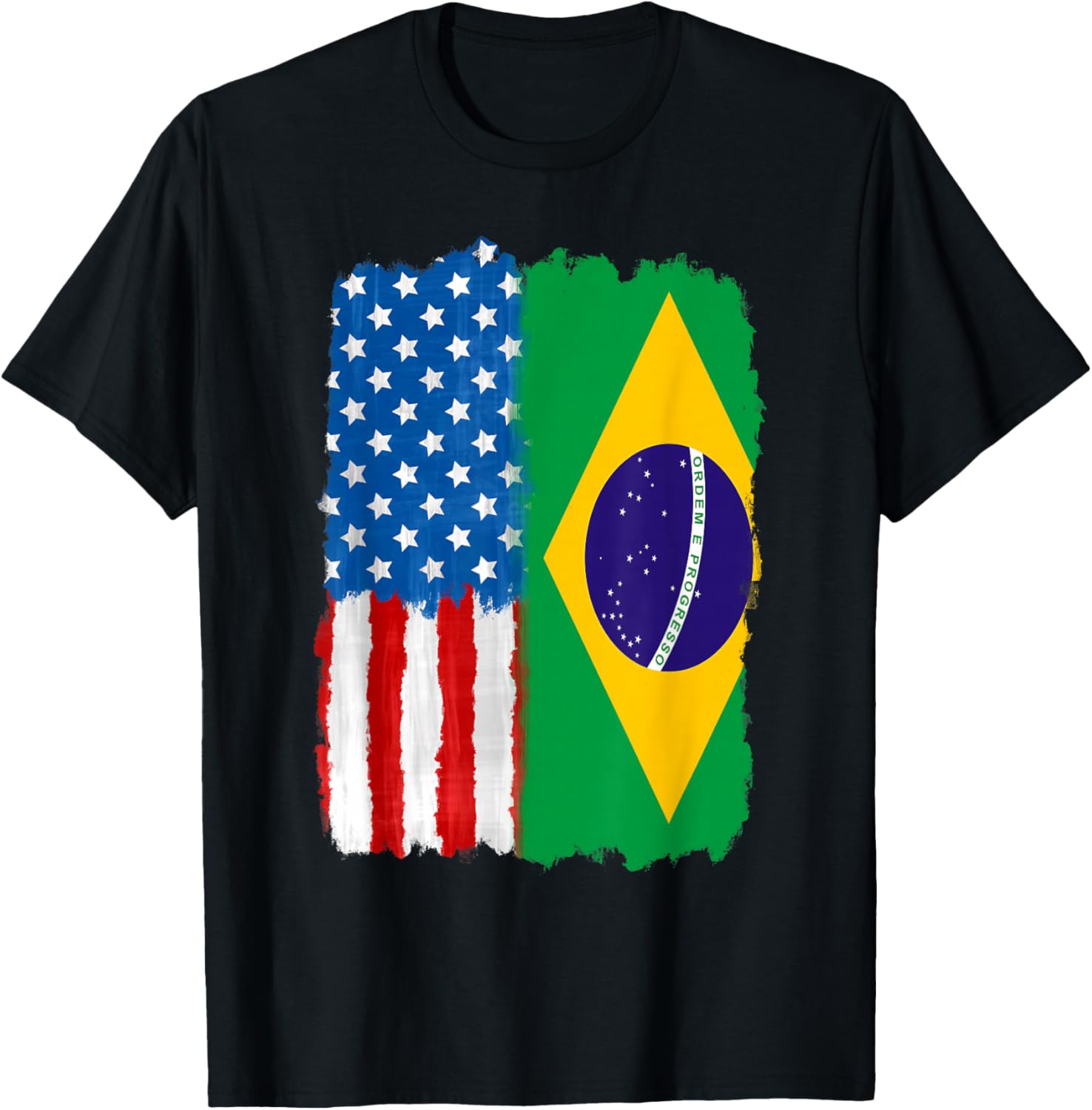 Half American And Brazilian America Brazil Usa Us Flag Roots T-Shirt - T-Shirt | Black