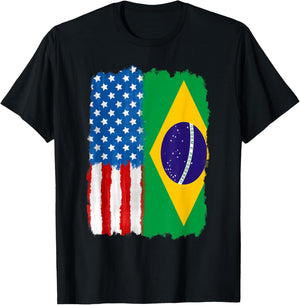 Half American And Brazilian America Brazil Usa Us Flag Roots T-Shirt - T-Shirt | Black