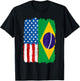 Half American And Brazilian America Brazil Usa Us Flag Roots T-Shirt - T-Shirt | Black