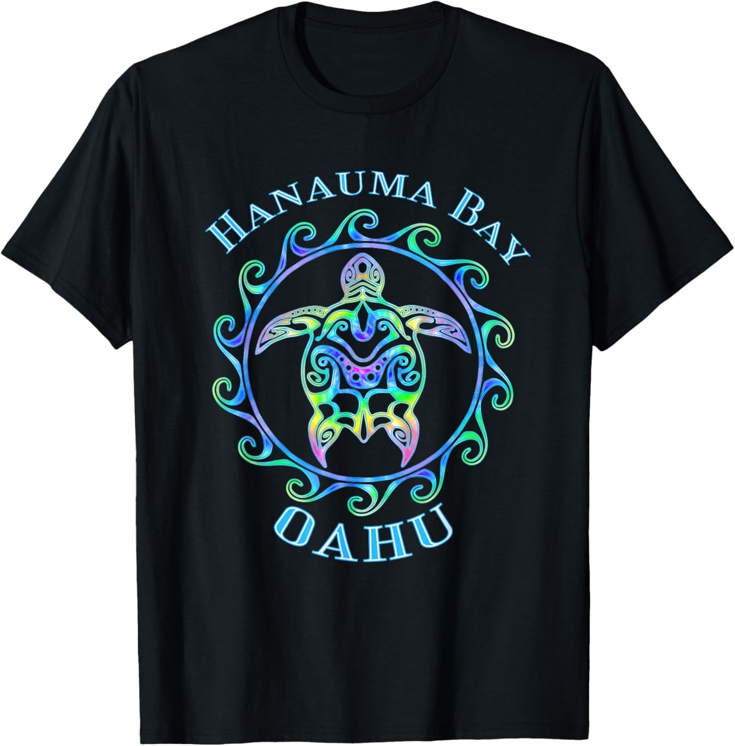 Hanauma Bay Oahu Hawaii Vacation Colorful Turtle T-Shirt - T-Shirt | Black