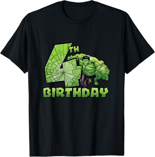 Kids Marvel Avengers Classic Hulk Smashing 4th Birthday T-Shirt - T-Shirt | Black