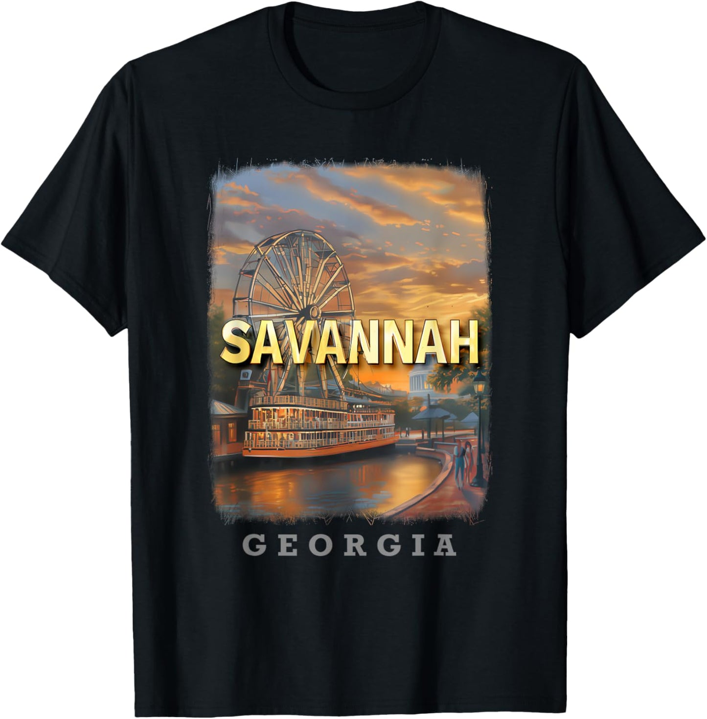 Savannah Georgia GA Riverfront Charm SD110 T-Shirt - T-Shirt | Black