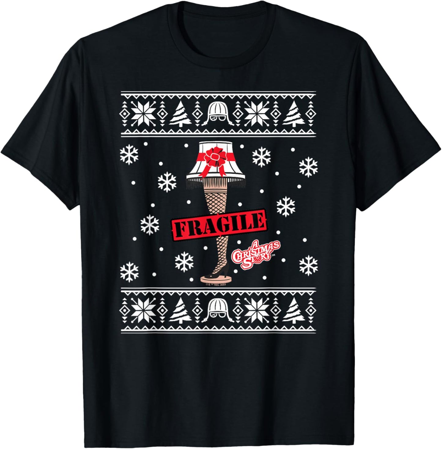 A Christmas Story - Fragile Leg Lamp Sweater Pattern T-Shirt - T-Shirt | Black