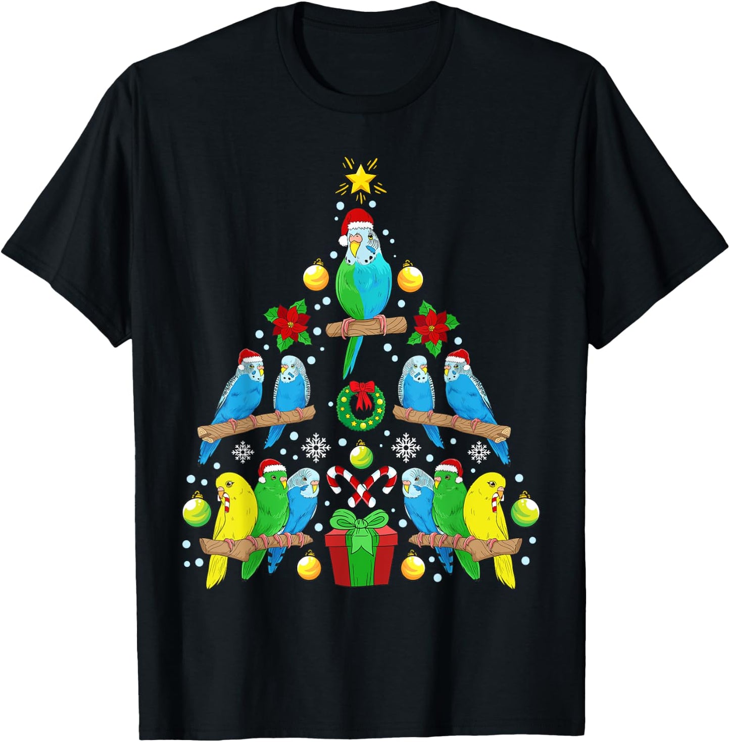 Animals Christmas Tree Presents Budgie Christmas Tree Bird T-Shirt - T-Shirt | Black