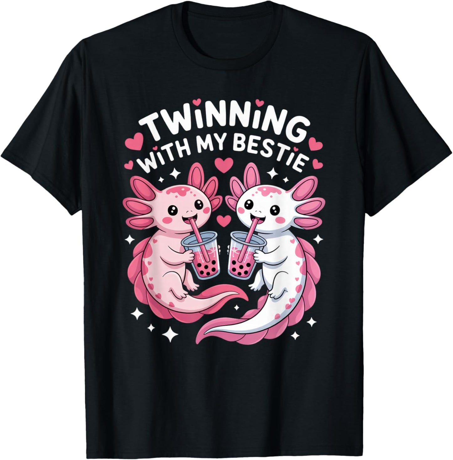 Twinning with My Bestie Axolotl Lovers Fun Friendship Vibes T-Shirt - T-Shirt | Black