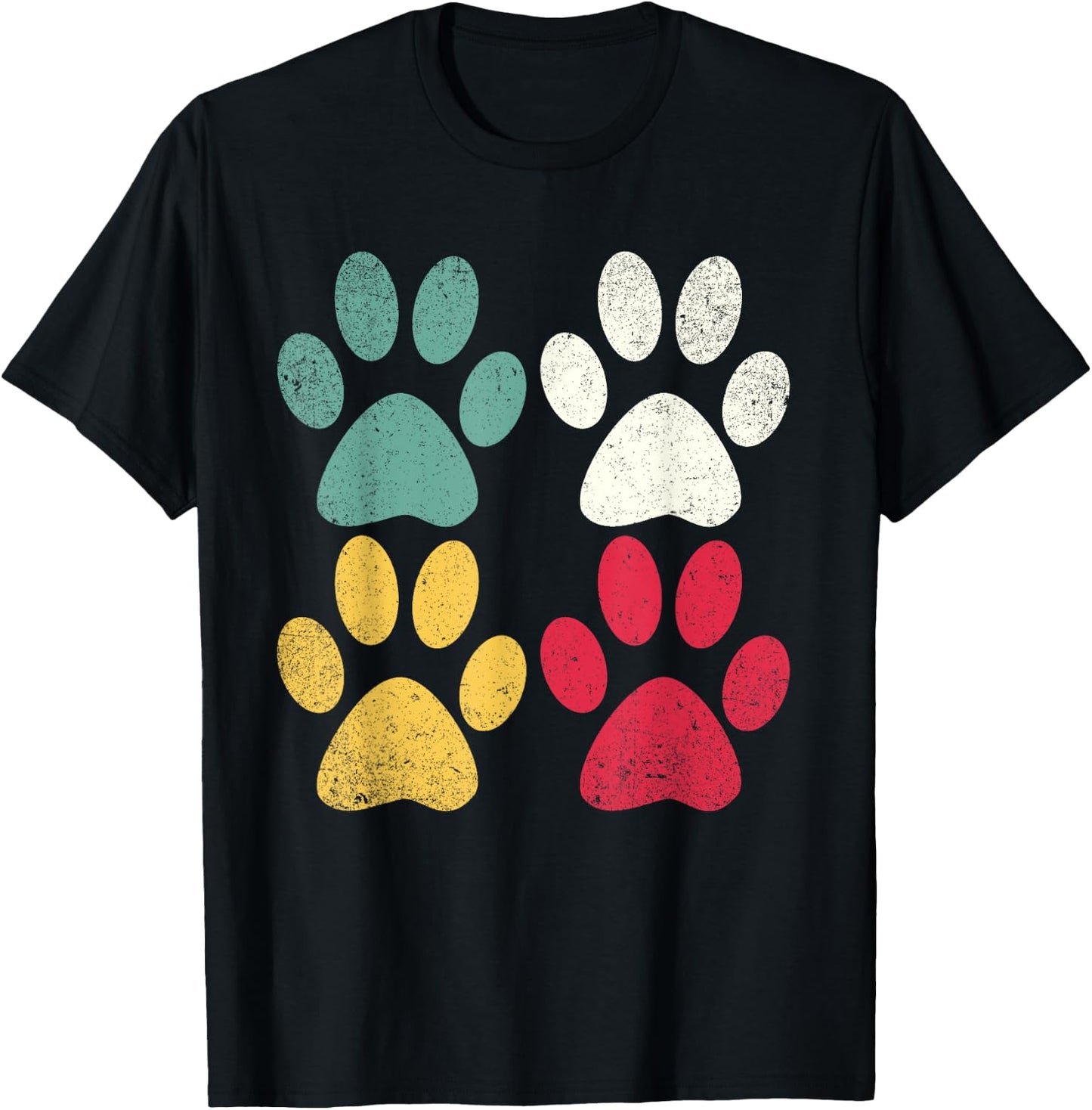Retro - Vintage Dog Cat Paw Lover Fur Mom Dad T-Shirt - T-Shirt | Black