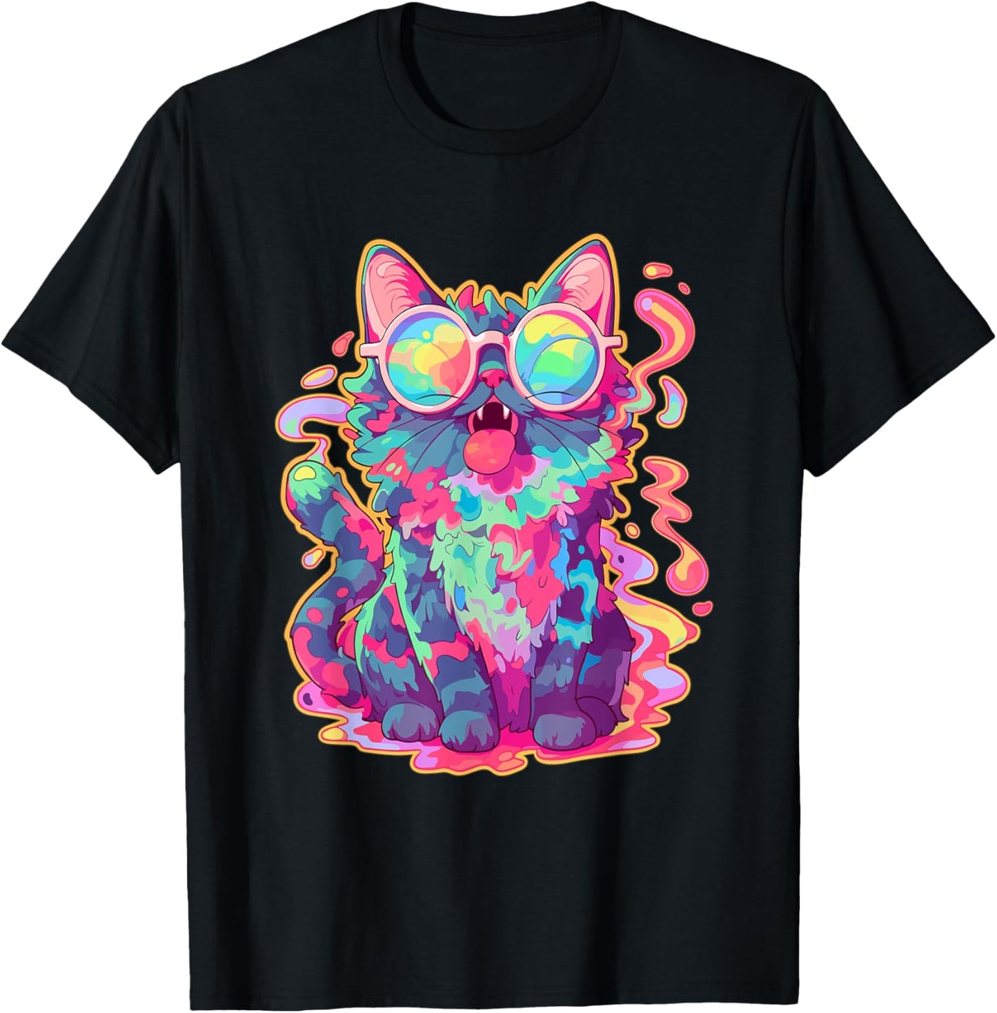 Trippy Crazy Psychedelic Cat Art EDM Rave Women T-Shirt - T-Shirt | Black