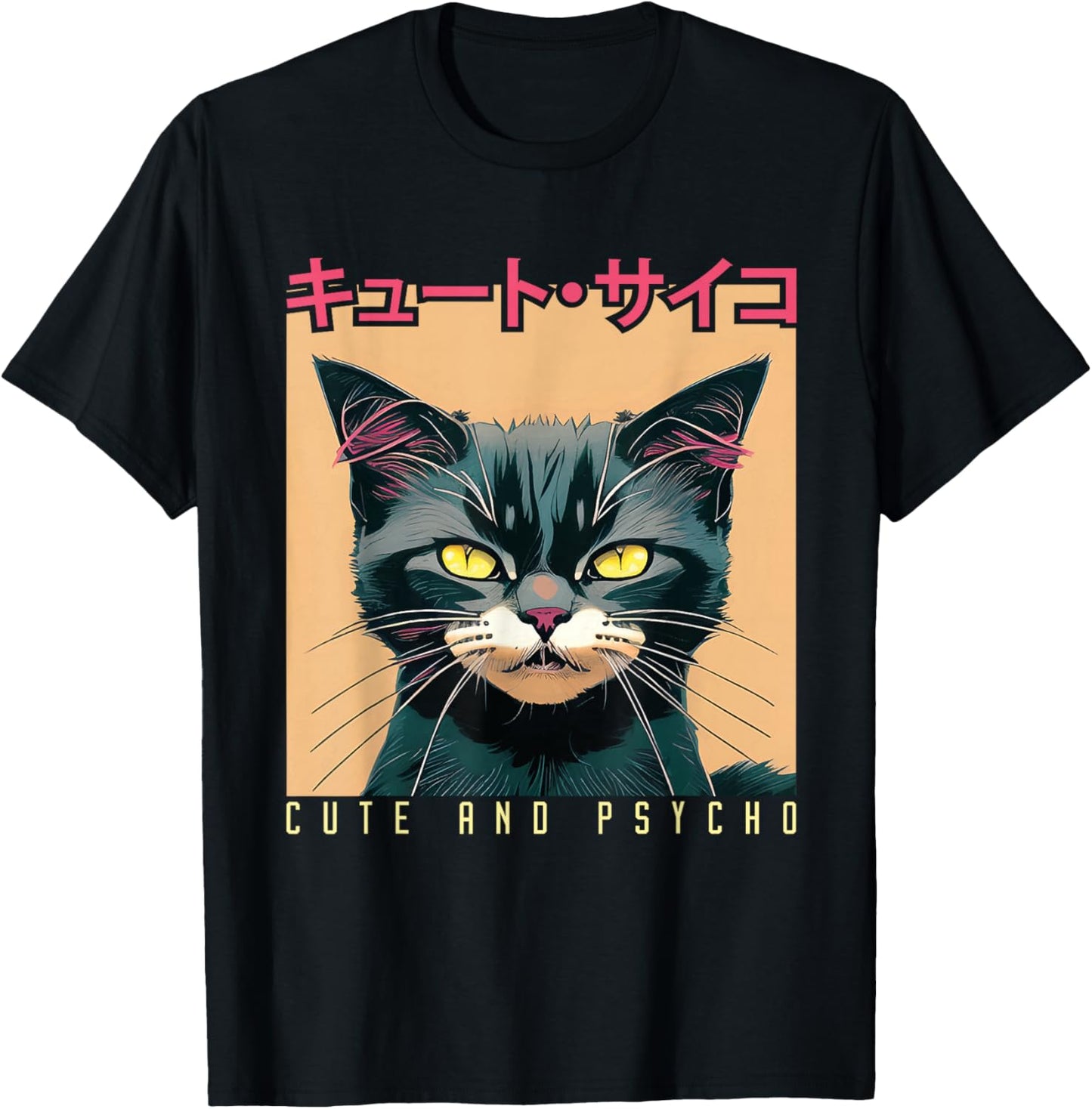 Japanese Anime & Manga Cute And Psycho Cat Cyberpunks T-Shirt - T-Shirt | Black