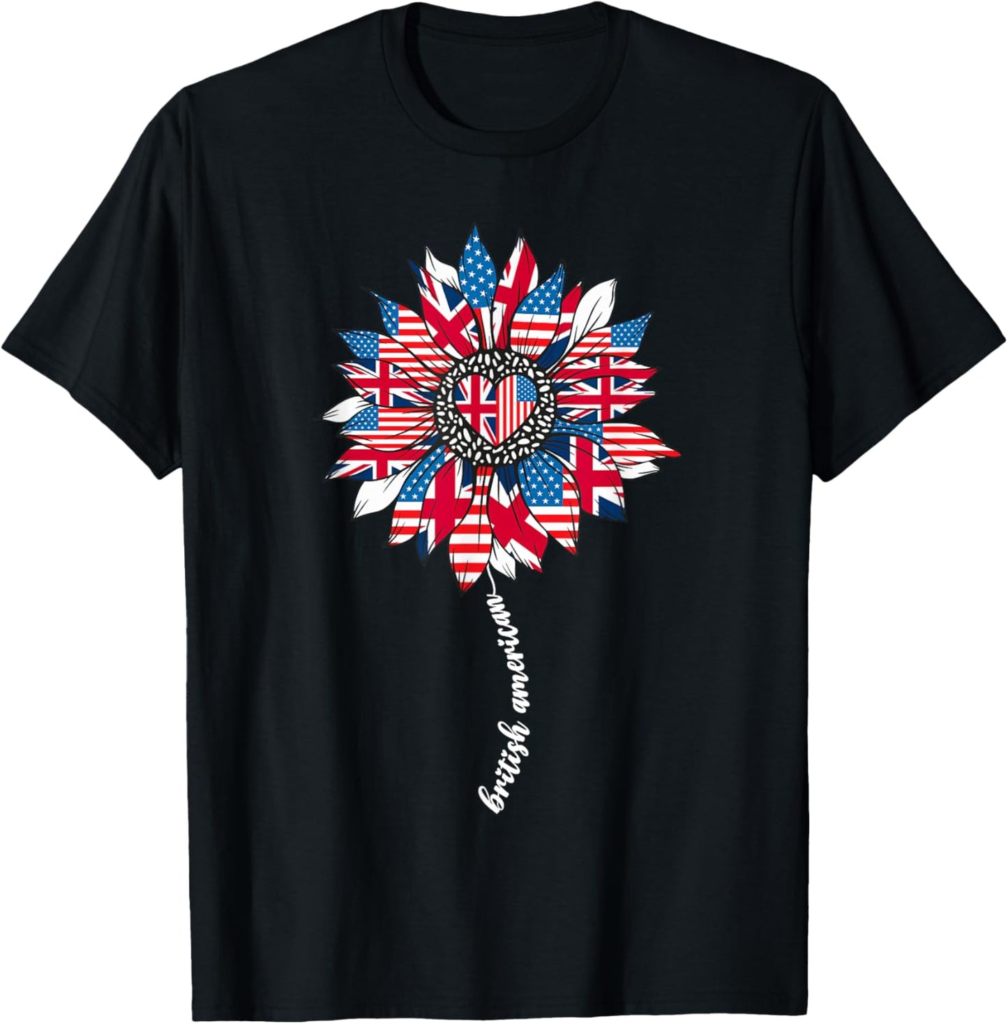 Half American And British America Great Britain UK USA Flag T-Shirt - T-Shirt | Black