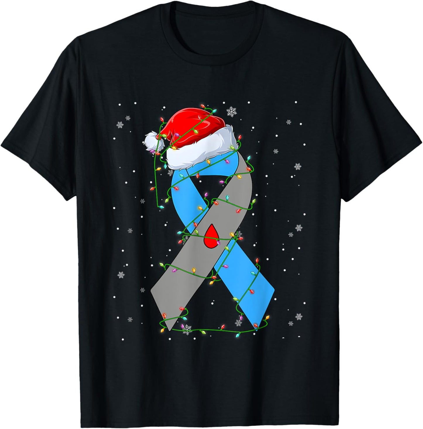 Santa Hat Diabetes Awareness Merry Christmas Lights T-Shirt - T-Shirt | Black