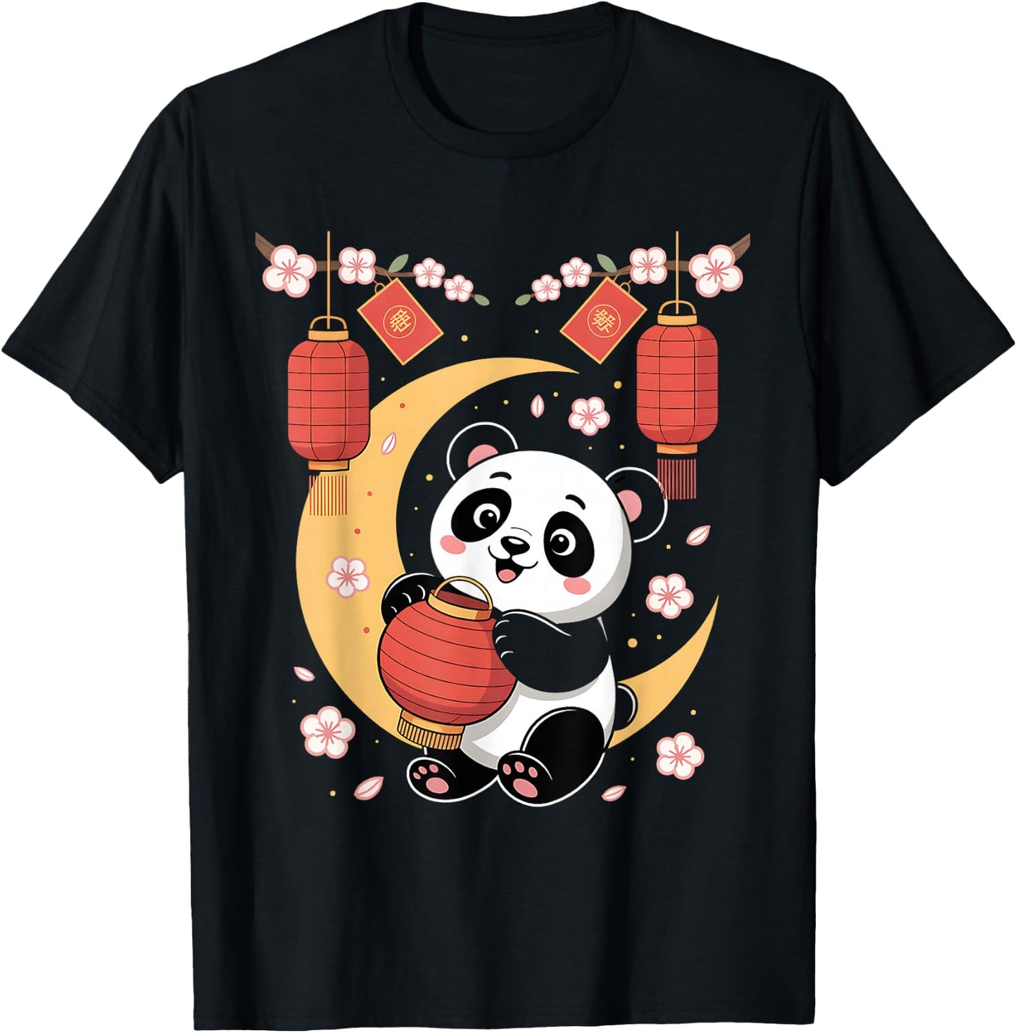 Chinese New Year Panda Lantern Blossom 2026 T-Shirt - T-Shirt | Black