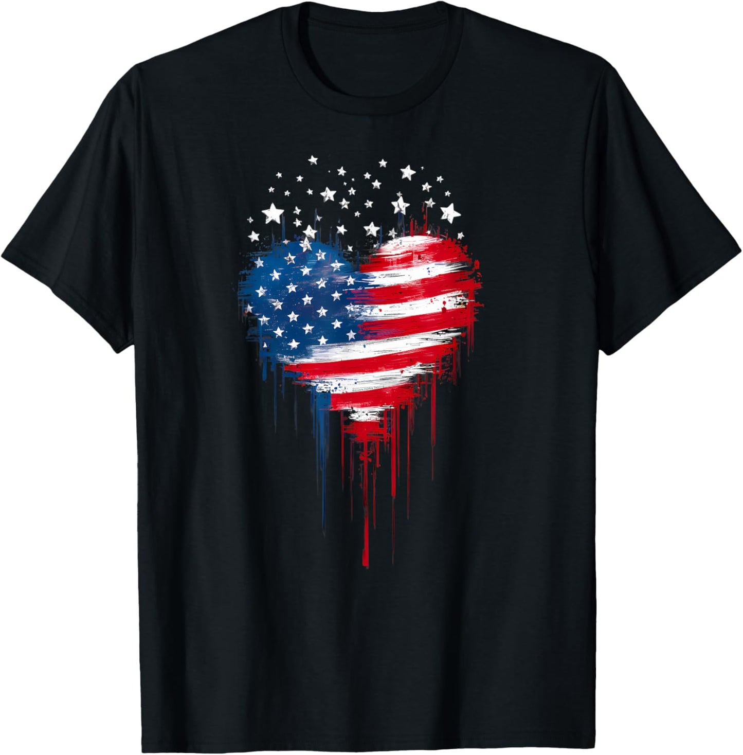 USA Flag Patriotic American Heart Armed Forces 4th of July T-Shirt - T-Shirt | Black