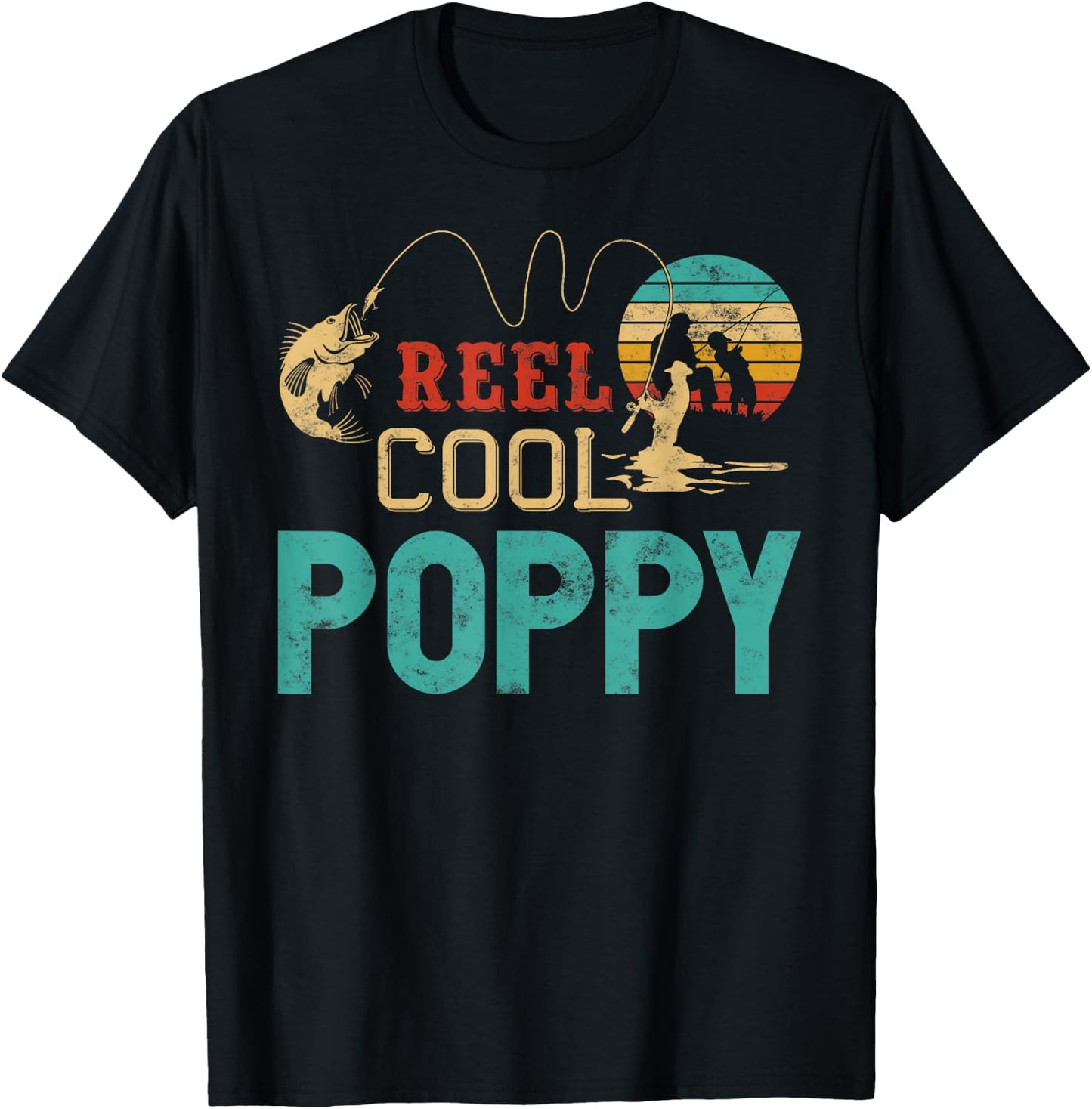 Reel cool Poppy Fishing Father’s Day gift Fisherman Grandpa T-Shirt - T-Shirt | Black