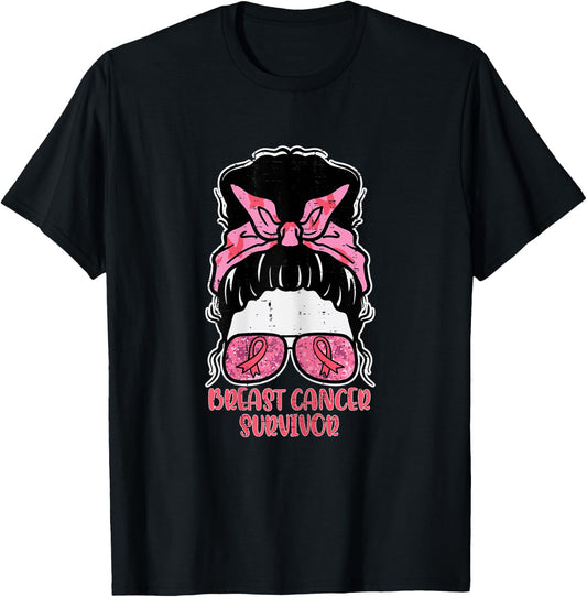 Breast Cancer Survivor Hairbun Breast Cancer Awareness Women T-Shirt - T-Shirt | Black