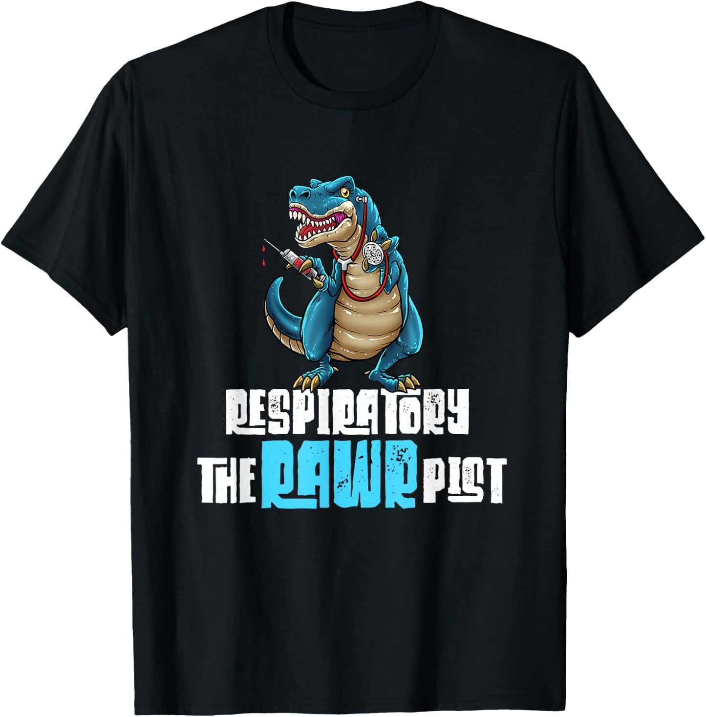 Respiratory Therapist Funny Dinosaur TheRAWRpist Therapy T-Shirt - T-Shirt | Black