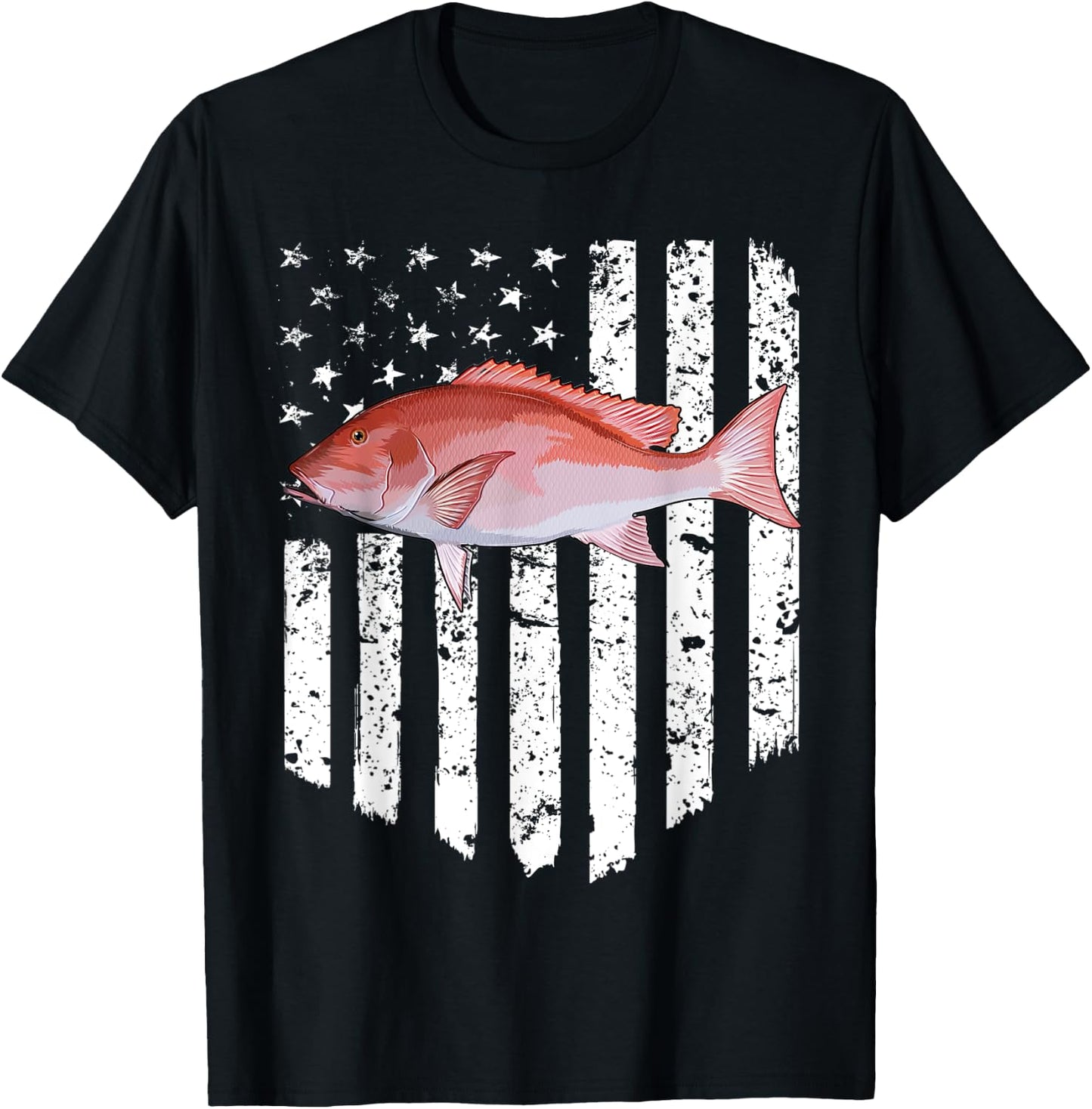 Black White American Flag Snappers 4th Of July Fish T-Shirt - T-Shirt | Black