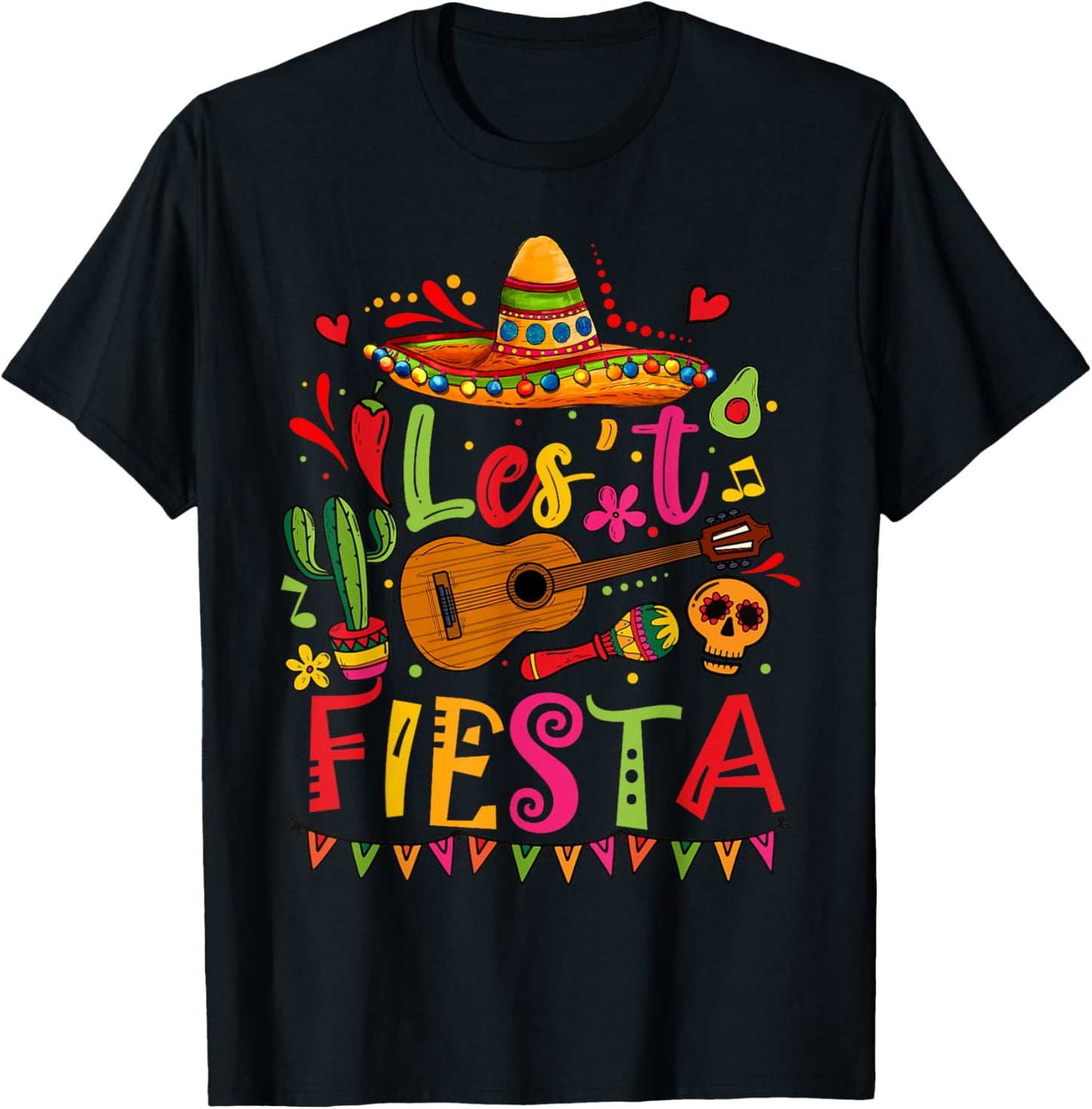 Cinco De Mayo Mexican Guitar Cactus Funny Mexican Fiesta T-Shirt - T-Shirt | Black