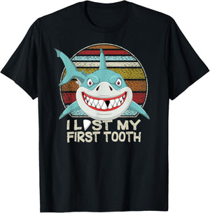 Funny Tooth Fairy Gifts Vintage Shark I Lost My First Tooth T-Shirt - T-Shirt | Black