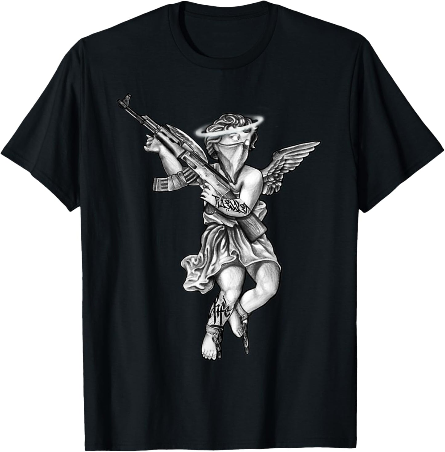 Avenging Angel Sinner Chicano Tattoo T-Shirt - T-Shirt | Black