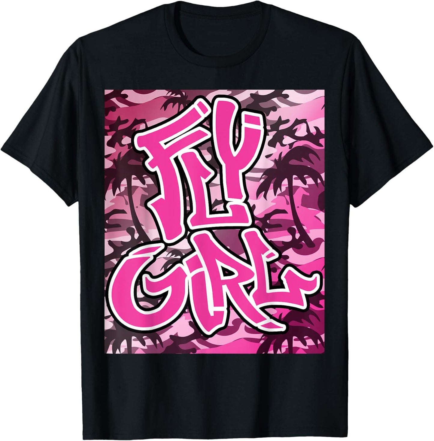 Fly Girl 80s 90s Old School Camo B-Girl Hip Hop T-Shirt - T-Shirt | Black