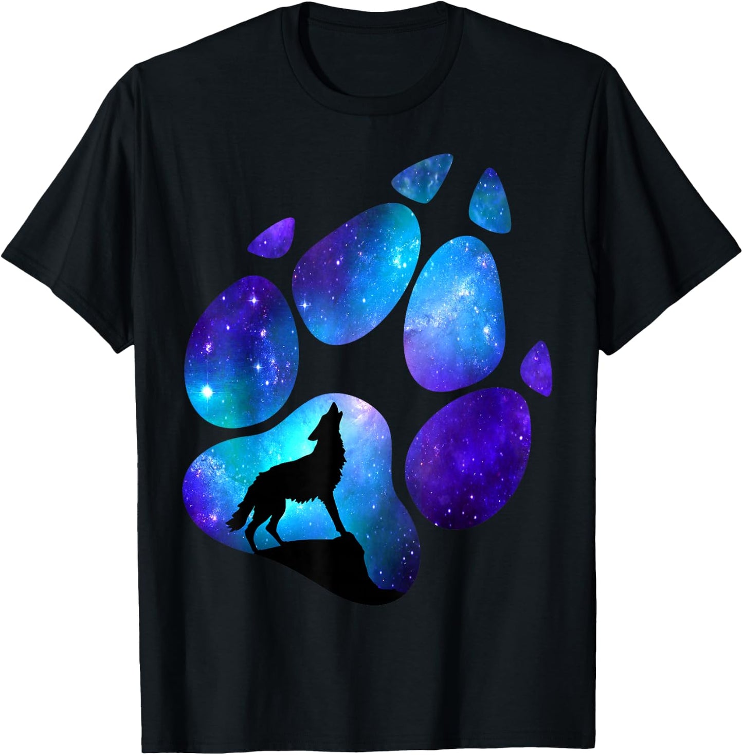 Wolf Paws Galaxy Wild Lone Wolves Stars Moon Wolf T-Shirt - T-Shirt | Black