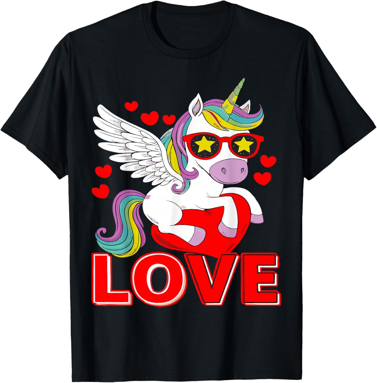 Adorable Unicorn Heart Valentine's Day Girls Kids Women , Black, S T-Shirt - T-Shirt | Black