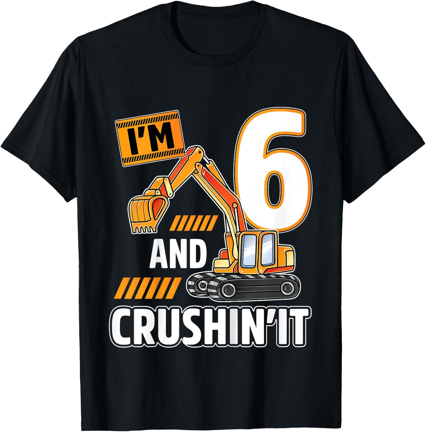 6 year old vehicles construction excavator Birthday 6th T-Shirt - T-Shirt | Black