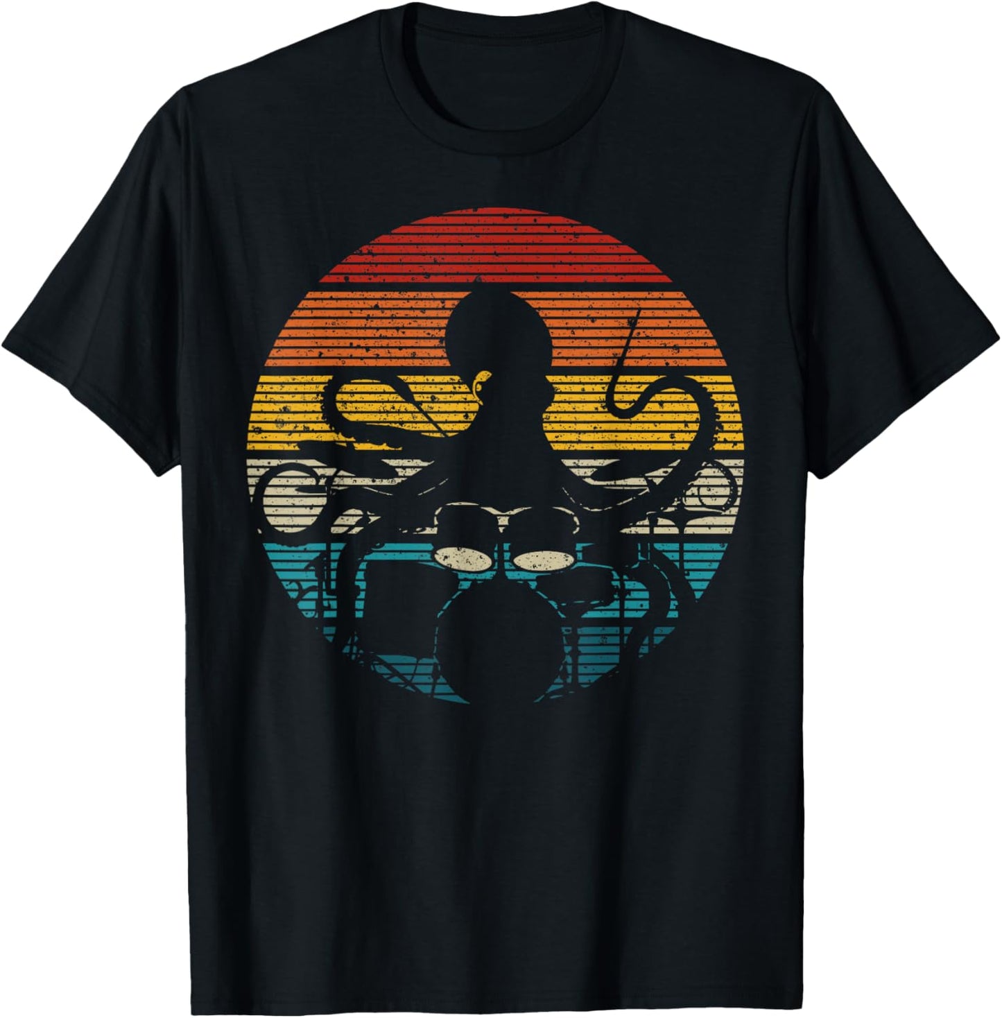 Octopus Playing Drums Drummer Musician Drumming Band , Black, S T-Shirt - T-Shirt | Black