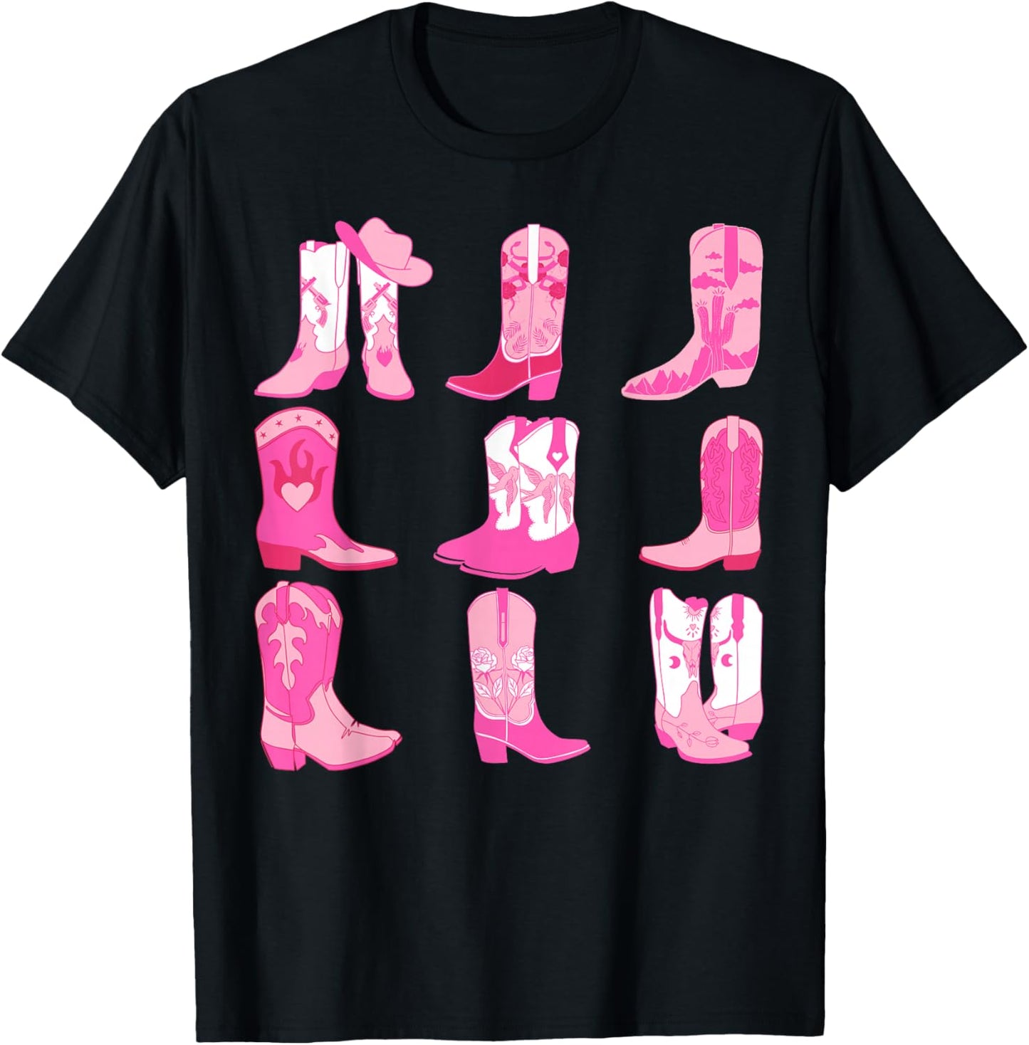 Western Country Rodeo Pink Cowboy Cowgirl Boots T-Shirt - T-Shirt | Black