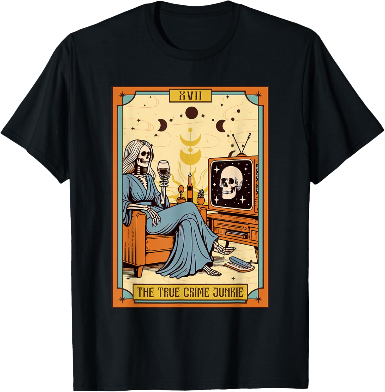 Funny Skeleton True Crime Lover True Crime Junkie Tarot Card T-Shirt - T-Shirt | Black