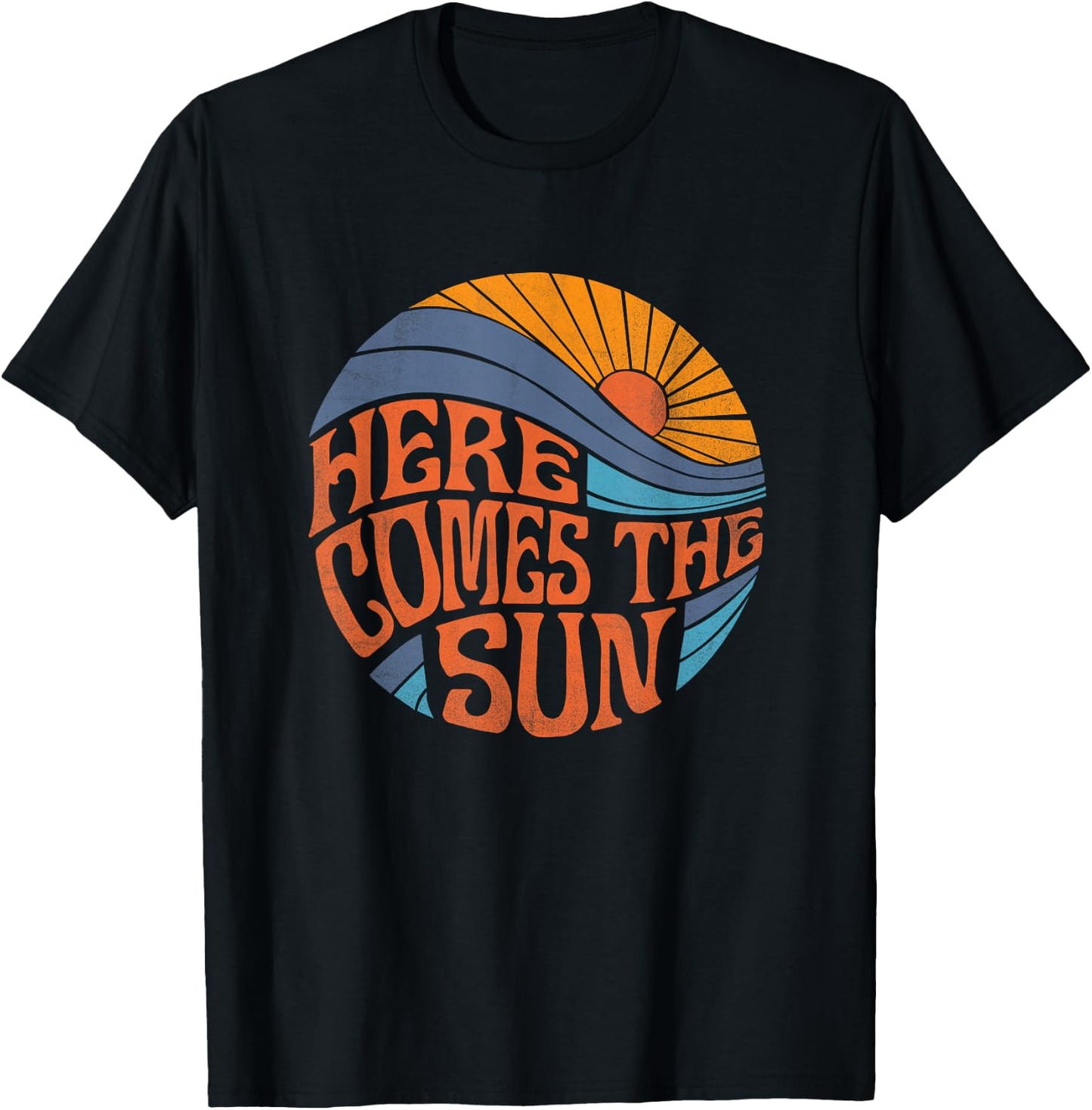 Here Comes The Sun Vintage Retro Sixties Surf Summer Beach T-Shirt - T-Shirt | Black