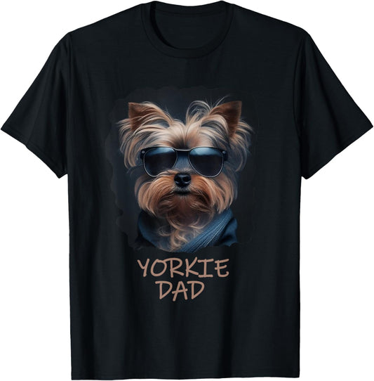 Yorkie Dad - Cute Cool Dog in Sunglasses (C) T-Shirt - T-Shirt | Black