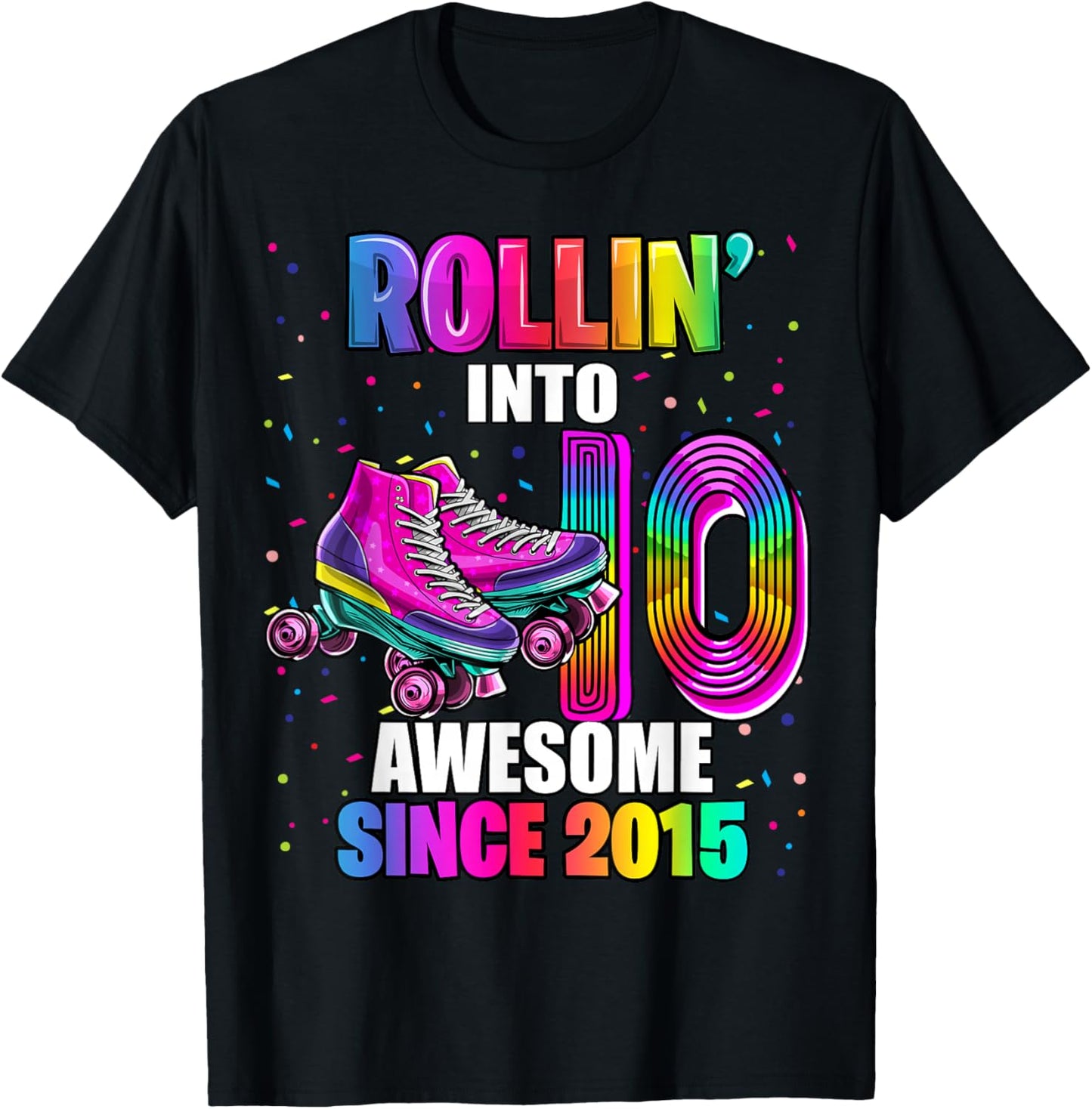 Birthday Roller Skating 10th Girl Rollin into 10 Skate Party T-Shirt - T-Shirt | Black