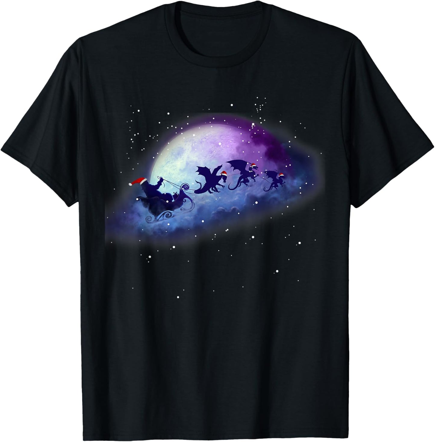 Christmas Santa Claus Flying past the Moon, Santa Dragon T-Shirt - T-Shirt | Black