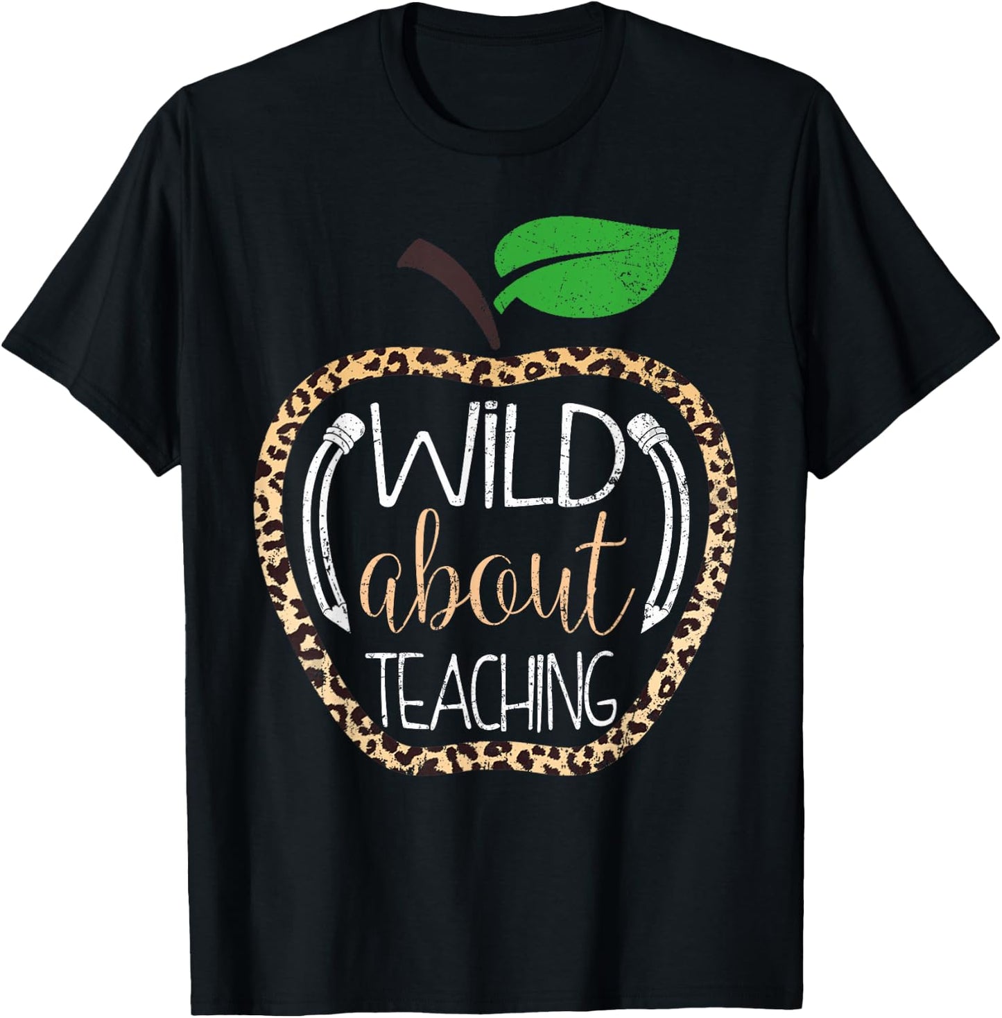 Wild About Teaching Leopard Print School Teacher T-Shirt - T-Shirt | Black