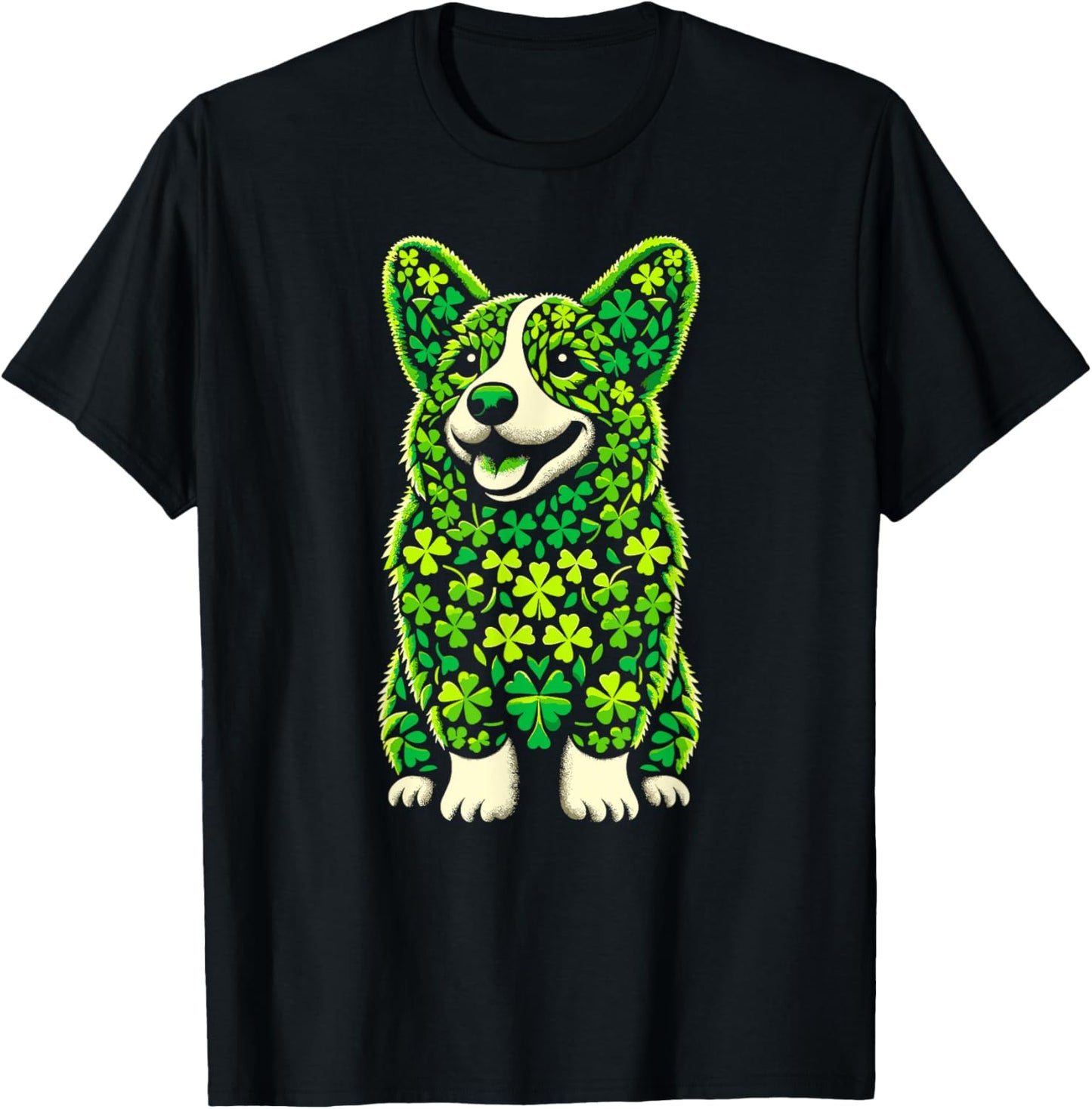 Corgi Dog Shamrocks St Patricks Day Corgi Dog T-Shirt - T-Shirt | Black