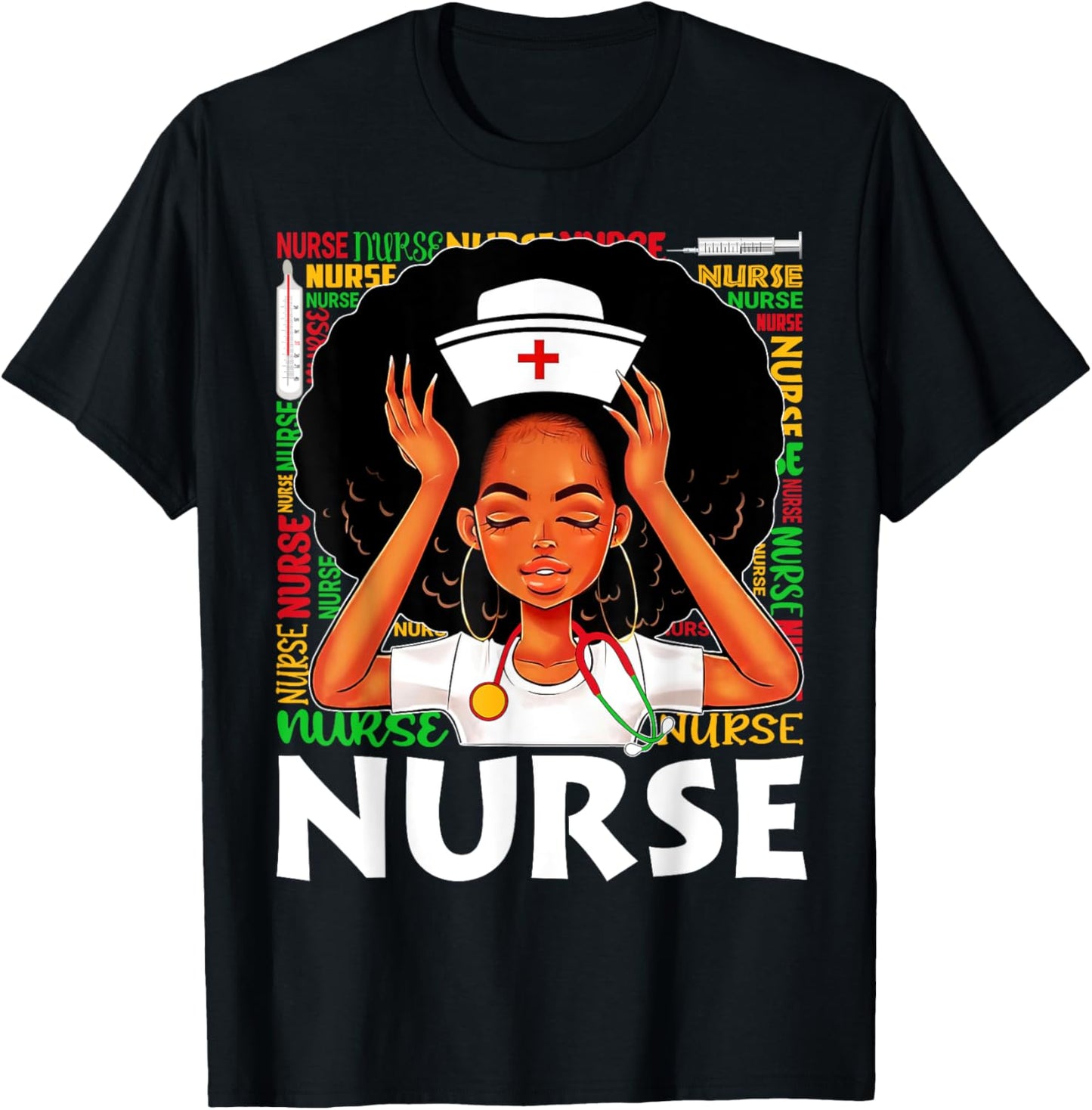 Black Nurse Afro Woman Juneteenth Black History Month T-Shirt - T-Shirt | Black