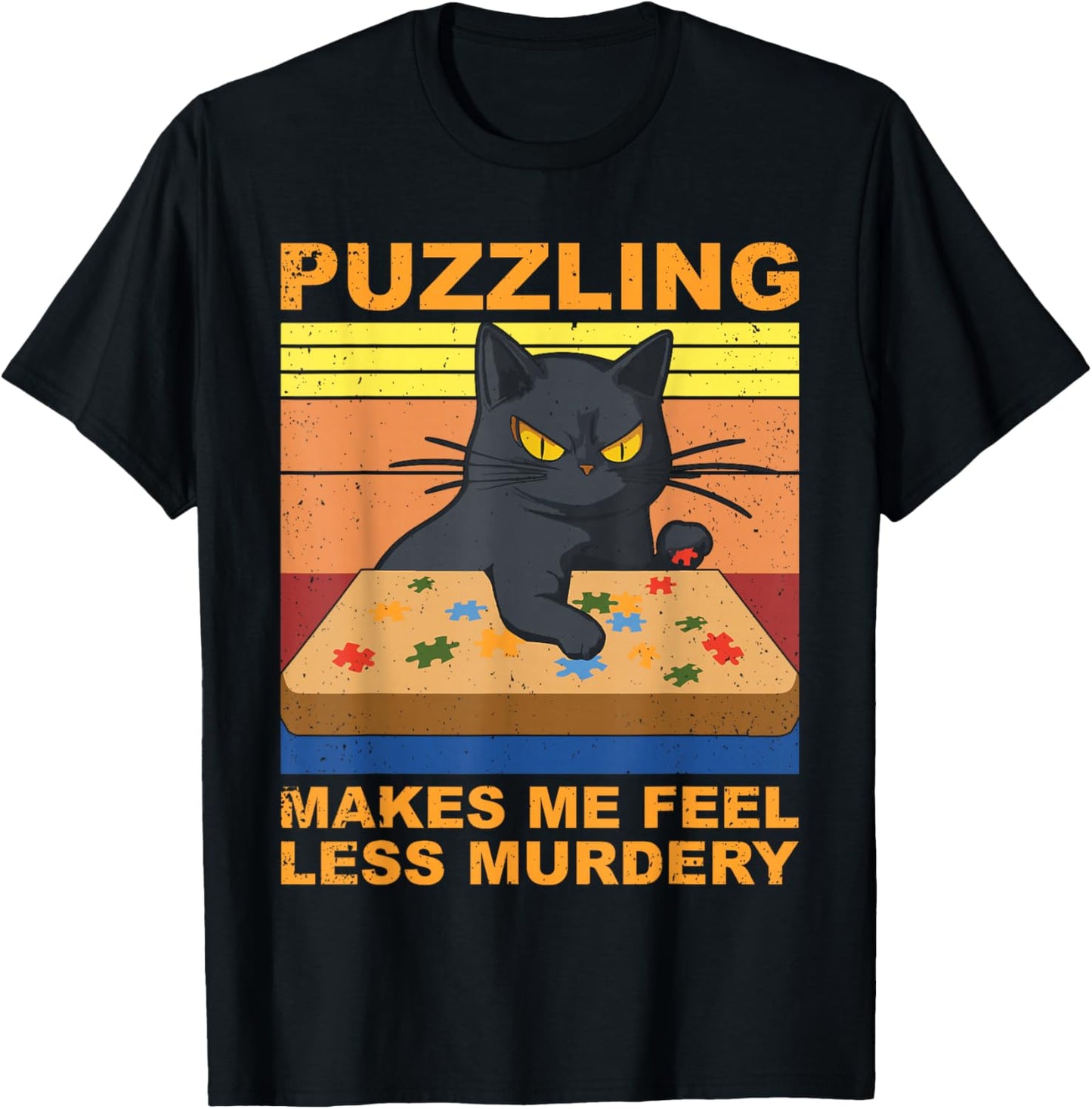 Jigsaw Puzzle cat Puzzler Funny Puzzle Lover T-Shirt - T-Shirt | Black