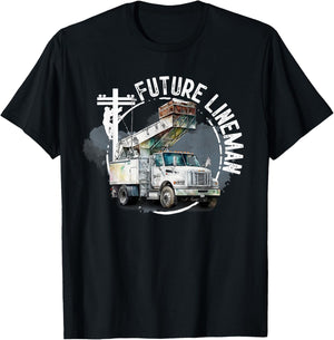 Future Lineman Bucket Truck Kid Future Electric Cable To Be T-Shirt - T-Shirt | Black