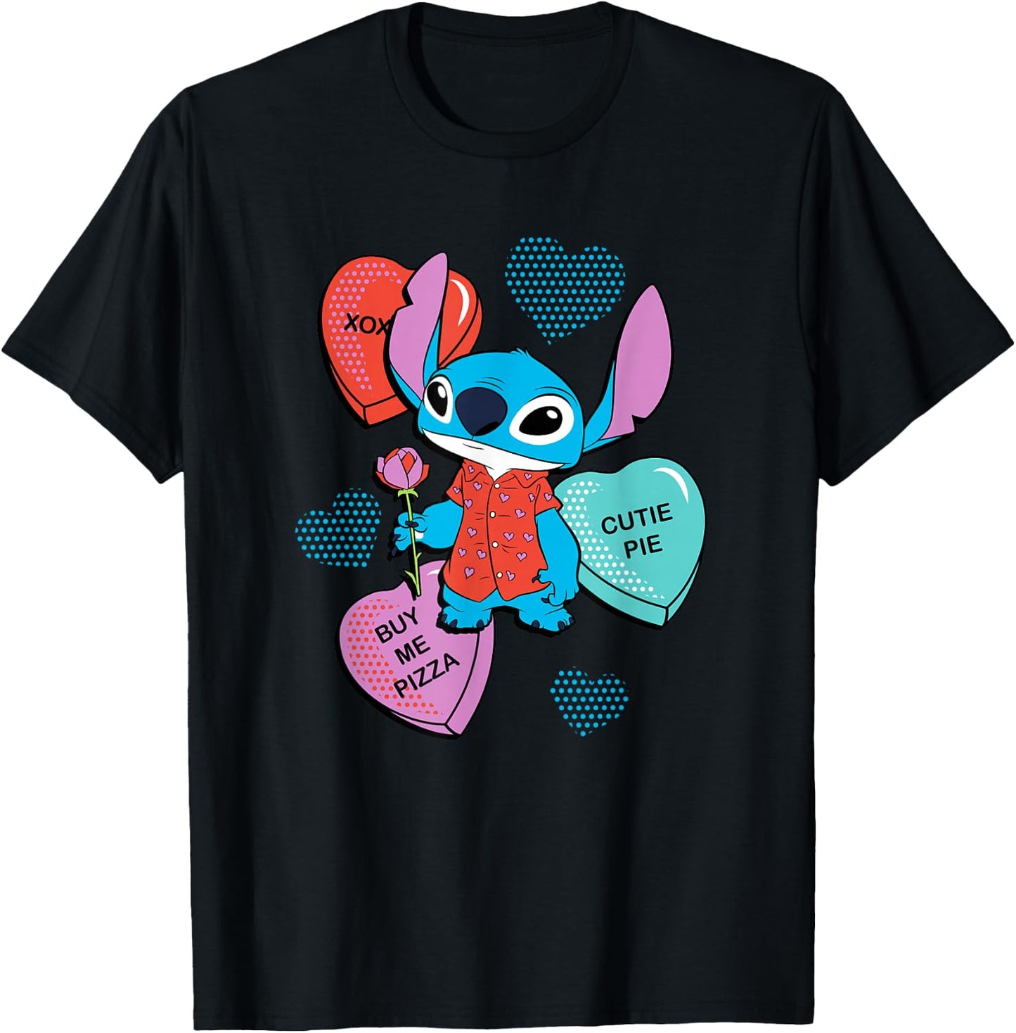 Disney Stitch Funny Candy Hearts Valentine's Day T-Shirt - T-Shirt | Black